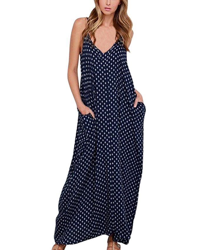 ZANZEA Women Polka Dot Strapless Boho Spaghetti Long Maxi Beach Party Dress