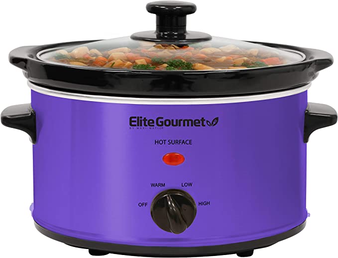 Elite Gourmet MST-275XP# Electric Oval Slow Cooker, Adjustable Temp, Entrees, Sauces, Stews & Dips, Dishwasher Safe Glass Lid & Crock (2 Quart, Purple)