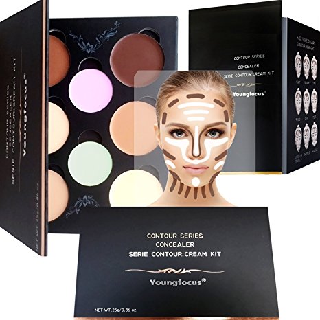 Cosmetics Cream Contour and Highlighting Makeup Kit - 8 Colors Contouring Foundation Concealer Palette Hypoallergenic - Step-by-Step Instructions Included Youngfocus