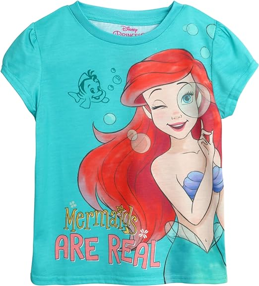 Disney Girls' T-Shirt - Cinderella, Little Mermaid, Rapunzel, Beauty and The Beast - Princess Shirt for Toddlers (2T-6X)