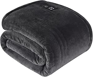 Westinghouse Heated Throw Blanket, Built in Electric Throw Blanket with 4 Time Settings, 4 Heat Settings, Flannel to Sherpa Reversible Heated Blanket, Machine Washable, 50x60 Inch, Charcoal