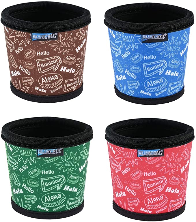 Bluecell Pack of 4 Neoprene Insulated Reusable Coffee Sleeve Protect Your Hands for Coffee Tea Hot & Cold Drinks (Hello(4pcs))