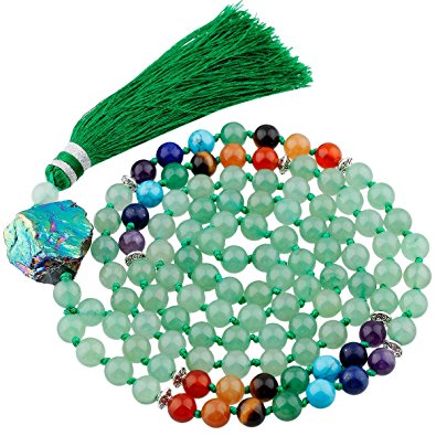 SUNYIK Semi Precious Stone Wrap Bracelet,Beaded Necklace Tibetan Buddhist Prayer Beads