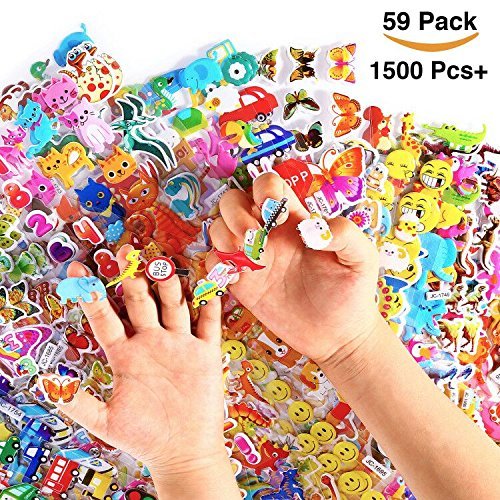 1500  Puffy Stickers for Kids and Toddlers, 59 Sheets Puffy Sticker Mega Variety Pack Including Animals, Letters, Foods and More