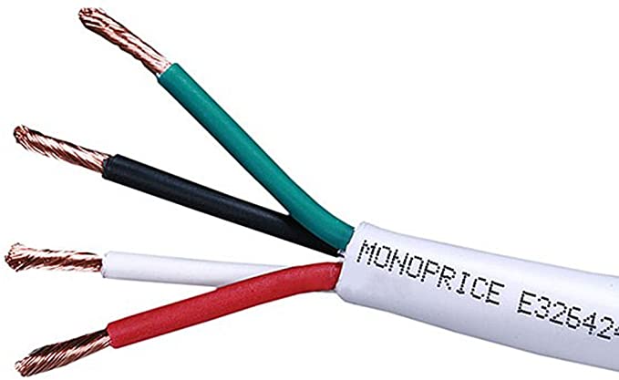 Monoprice Access Series 16 Gauge AWG CL2 Rated 4 Conductor Speaker Wire/Cable - 250ft Fire Safety in Wall Rated, Jacketed in White PVC Material 99.9% Oxygen-Free Pure Bare Copper