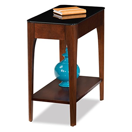 Leick Obsidian Glass Top Narrow End Table in Chestnut