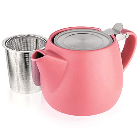 Tealyra - Pluto Porcelain Small Teapot Pink - 18.2-ounce (1-2 cups) - Matte Finish - Stainless Steel Lid and Extra-Fine Infuser To Brew Loose Leaf Tea - Ceramic Tea Brewer - 540ml