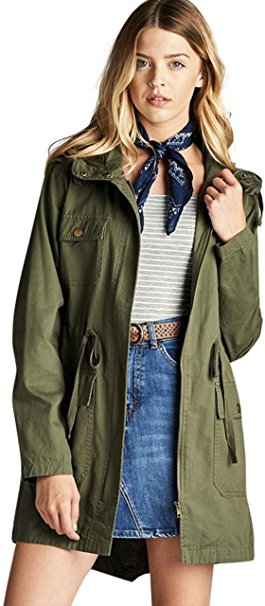 ToBeInStyle Women's Drawsting Cinched Waist Hooded Utility Jacket