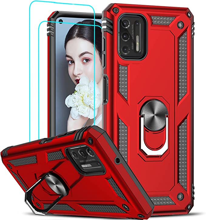 LeYi for Motorola G Stylus 2021 Case, Motorola Moto G Stylus Case 2021 with 2 Tempered Glass Screen Protector, Military Grade Phone Case with Kickstand for Moto G Stylus 2021 [Not Fit 5G/2020], Red