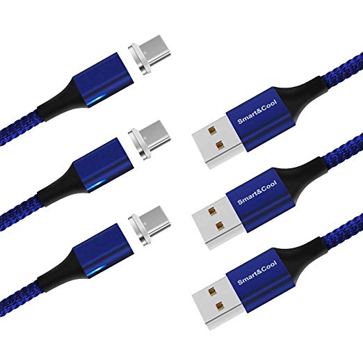 Smart&Cool 5 Feet GenX USB-C Charging & Data Sync Magnetic Cable Compatible with USB-C Phones (Blue, 5ft-3pack)