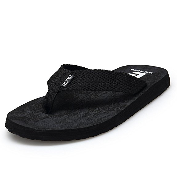 QLEYO Mens Flip-Flops Arch Support Thongs Beach Sandals Comfort Slippers for Men