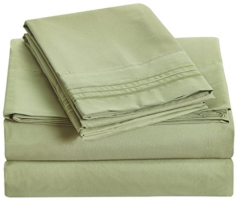 Bluedotsky Bedding - 2100 Luxury Collection - Breathable and Silky Soft - 100% Microfiber Bed Sheet Set - Hypoallergenic - Dust Mites Resistant - Extra Deep Pockets - 4 Piece - Full, Sage