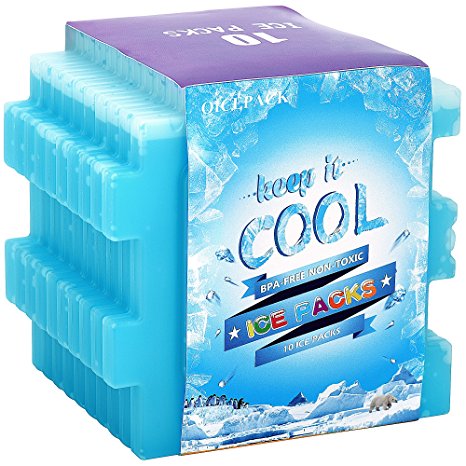 OICEPACK Ice Packs (set of 10),Cool Pack for Lunch Box, Freezer Packs For Lunch Bags and Coolers,Cool Coolers Slim Reusable, Long-Lasting Freezer Ice Packs,Ice Packs-Great for Coolers,Ice Cube Blue