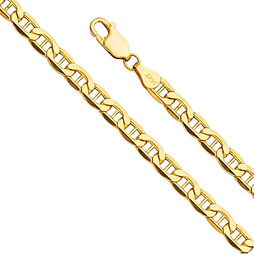 14k Yellow Gold 4.5mm Hollow Mariner Bevel Chain Necklace with Lobster Claw Clasp