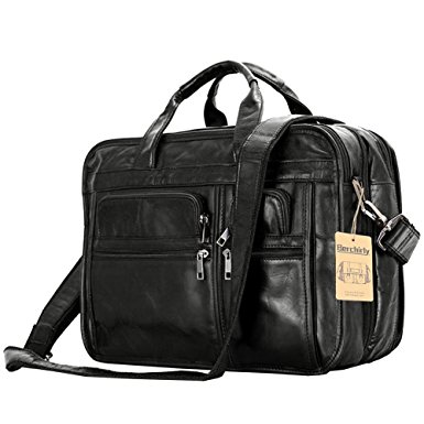 Leather Men Bag,Berchirly Genuine Leather 15.6inch Expandable Laptop Computer Business Briefcase Bags Cowhide Handbag Case