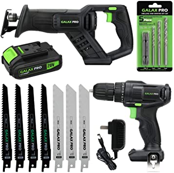 GALAX PRO 20 V Max Cordless Combo Kit, 20 N.m Impact Drill Driver, Reciprocating Saw 0-3000 SPM, 1.3 Ah Li-ion Battery Pack with Charger and 7 Pieces blades