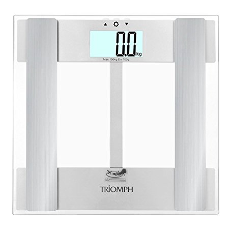 Triomph Digital Body Fat Weight Scale w/ Smart Step-On Technology 330 lbs Capacity (Transparent)