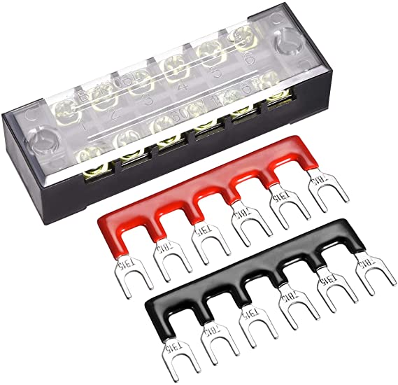 uxcell 5Set 6 Positions Dual Rows 600V 15A Copper Screw Terminal Strip Barrier Block with Cover   400V 25A Pre-Insulated Terminals Barrier Strip