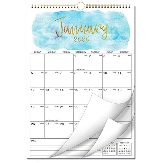 2020 Calendar - 2020 Monthly Wall Calendar, 12" x 17", Two-Wire Binding, Large Blocks with Julian Dates Perfect for Planning and Organizing for Home or Office