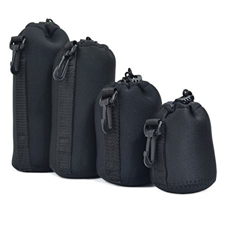 Lens Pouch, Camkey (4 Pack)Photo Thick Protective Neoprene Pouch Set for DSLR Camera Lens (Canon, Nikon, Pentax, Sony, Olympus, Panasonic) - Includes: Small, Medium, Large and Extra Large Pouches