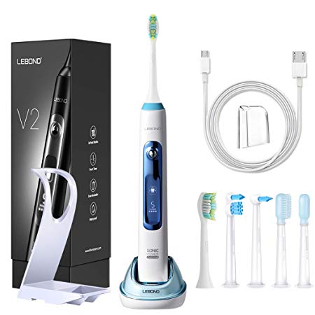 Sonic Electric Toothbrushes with LCD Display, LEBOND USB Rechargeable Electric Toothbrush Set with Smart Timer, 5 Heads, 3 Modes & 5 Intensities for Adults and Kids