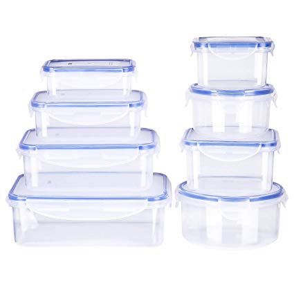 Deik Food Storage Containers, BPA-Free Plastic Food Container Set with Locking Lids-Keep Food Fresh with Airtight Seal, Safe for Dishwasher, Freezer, Microwave, 8-Piece Set, FDA Approved