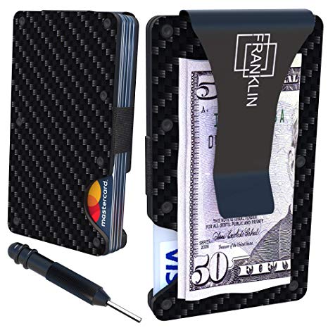 Minimalist Carbon Fiber Slim Wallet - Money Clip - Aluminum Metal Wallets - RFID Blocking - Front Pocket - Credit Card Case Holder