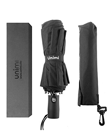 Umbrella, Unimi Premium Compact Umbrella, 10 Ribs Sturdy Umbrella Windproof 210T Teflon Waterproof, Lightweight Folding Umbrella for Travel Auto Open Close - Gift Package - Black