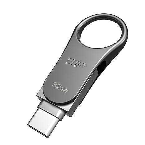 SP Silicon Power 32GB Dual USB-C USB-A Flash Drive, Metal Casing with Keychain Hole Key Ring, USB 3.2 Gen 1 USB 3.0 OTG Type-C Type-A, Thumb Drive Pen Drive Memory Stick, Mobile C80 Series