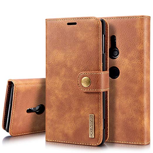 Sony Xperia XZ2 Detachable Wallet Flip, CHEETOP Full Body Protection Vintage Genuine Leather 2in1 Strong Magnetic Adsorption 3 Card Slots Stand Slim Case Book Cover for Sony Xperia XZ2 (Brown)