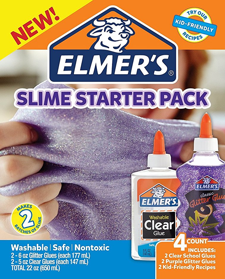 Elmer’s Glue Slime Starter Kit, Clear School Glue & Purple Glitter Glue, 4 Count