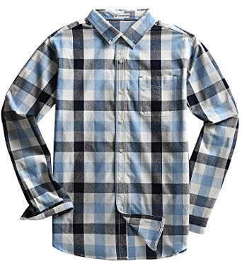 MOCOTONO Mens Long Sleeve Plaid Checked Button Down Cotton Casual Shirts