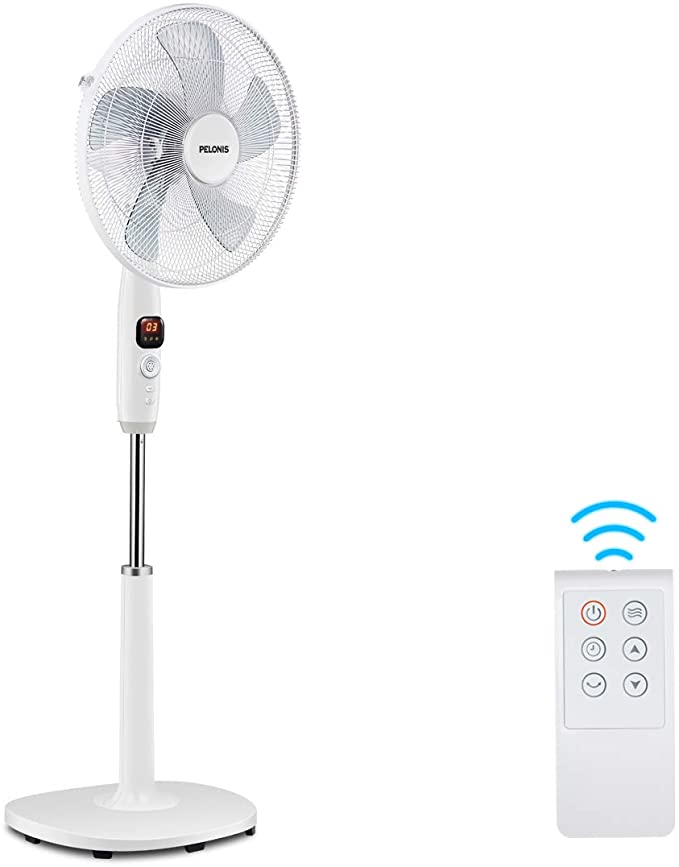 PELONIS PFS40D8AWW Silent Turbo Standing Adjustable Fan, Powerful Quiet Speed, 12 Hour On/Off Timer, 3 Modes, with Remote Control, 16 inch, 16-inch DC Motor Pedestal 2020 New Model