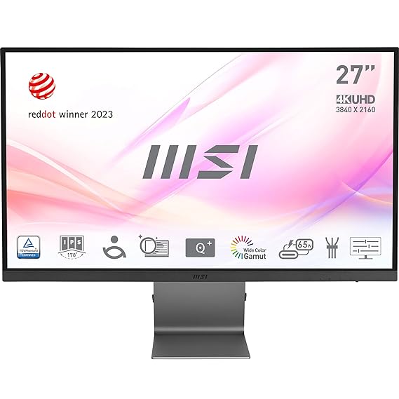 MSI Modern Md271Ul 27 Inch 4K Uhd Professional Productivity Monitor 3840 X 2160 IPS Panel,Eye-Friendly Screen,99% Dci-P3/139% Srgb Colour Gamut-2 X Hdmi 2.0B,Dp 1.2A,USB Type-C(65W Pd) Silver