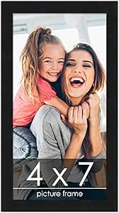 4x7 Frame Black Solid Wood Picture Frame - UV Acrylic, Foam Board Backing & Hanging Hardware Included - 4x7 Inch Frame