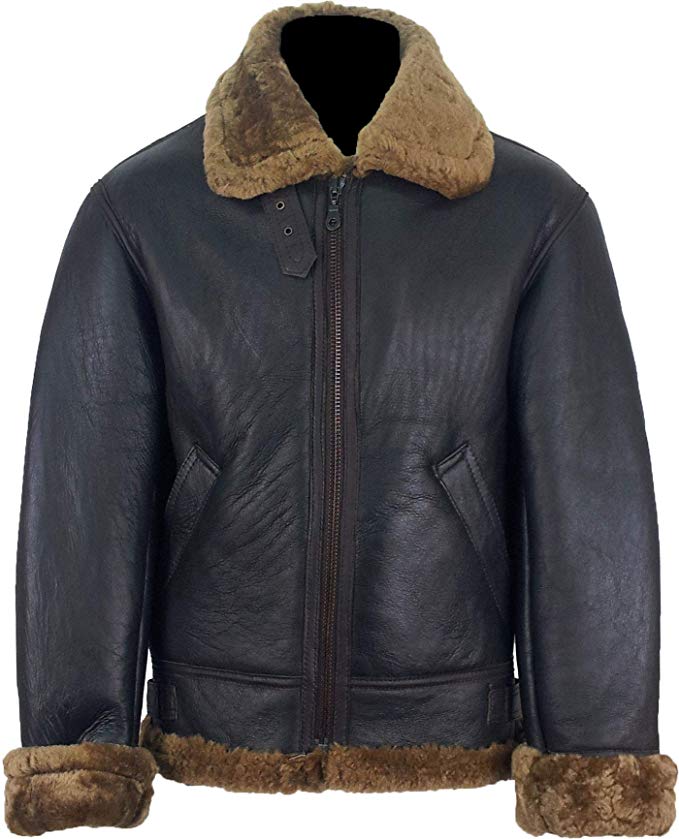 UNICORN Mens Sheepskin Jacket Brown With Brown Fur Aviator Leather coat #S7