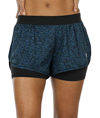 icyzone Running Yoga Shorts for Women - Activewear Workout Exercise Athletic Jogging Shorts 2-in-1