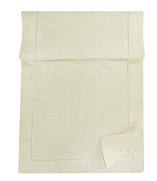COTTON CRAFT 2 Piece Flax Cotton Table Runner Set 16" x 72"- Natural - Extra 2 inches Wider Than 14 inch Runners - Handcrafted with Hemstitch Detailing