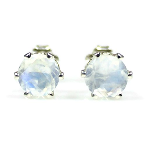 Rainbow Moonstone Earrings 925 Sterling Silver Jewelry Handmade 6mm Round Faceted Natural Gemstone Studs