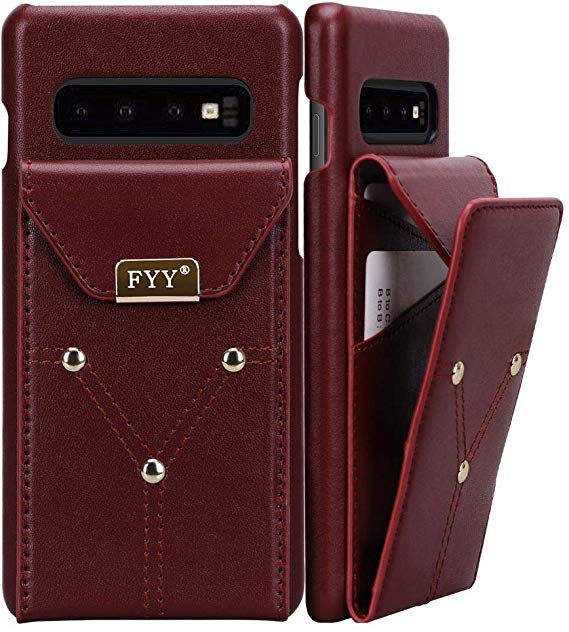 FYY Samsung Galaxy S10 6.1" Lightweight Cowhide Genuine Leather Wallet Case, Handmade Large Capacity Protective Case Cover with Card Slots for Samsung Galaxy S10 6.1" 2019 Wine Red