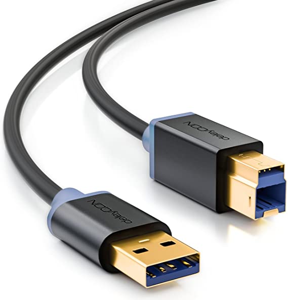 deleyCON 1m (3.28 ft.) USB 3.0 Super Speed Data Cable - USB A (Male) to USB B (Male) Transfer Rates up to 5Gbit/s - Black