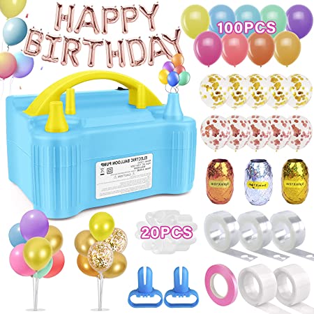 Balloon Pump Electric, 158Pcs Portable Balloon Inflator Air Balloon Blower Pump, Balloon Arch Kit with 100Pcs Balloons Set, Tape Strip for Birthday Parties Wedding Festival