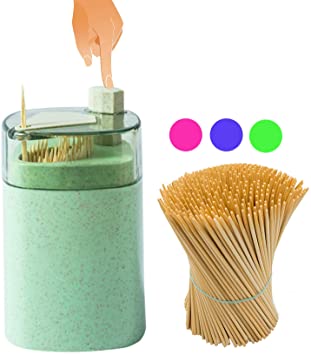 Toothpick Holder Dispenser Automatic Toothpicks Pak - Designed in US - Small &Spacious(Green)