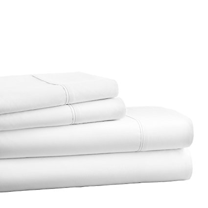 Luxury Solid 700 Thread Count Cotton Blend 4 Piece Sheet Set‏ (King, White)