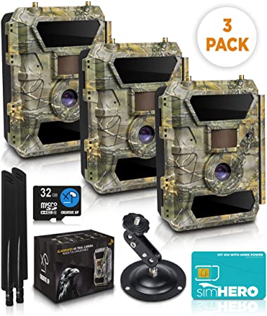 LTE 4G Cellular Trail Cameras – Outdoor WiFi Full HD Wild Game Camera with Night Vision for Deer Hunting, Security - Wireless Waterproof and Motion Activated – 32GB SD Card   Sim Card (3-Pack)