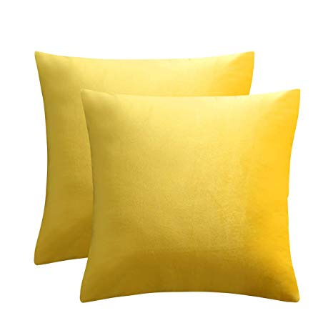 JUSPURBET Decorative Pillow Covers,Pack of 2 Velvet Throw Pillows Cases for Couch Bed Sofa,Soild Color Soft Pillowcases,16x16 Inches,Yellow