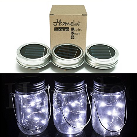 Homeleo Cool White Solar Mason Jar Lid Insert, Solar Powered LED Mason Jars Light Up Lids(3 Pack Lids, Jars NOT Included)