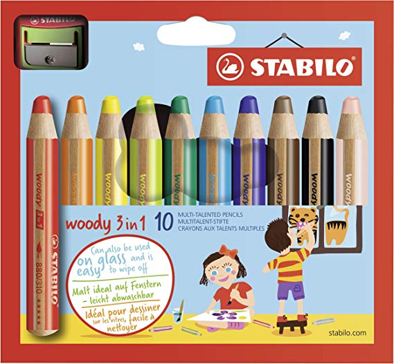 Stabilo Woody 3-in-1 Colored Pencils, 10 mm Lead - 10-Color Set