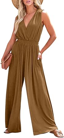 Dokotoo Sleeveless Jumpsuit V Neck Elegant for Womens Dressy Casual 2024 One Piece Romper Outfits