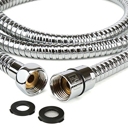 H&S 1.75m (69") Stainless Steel Replacement Shower Hose Anti-Kink with 2 Washers - Chrome